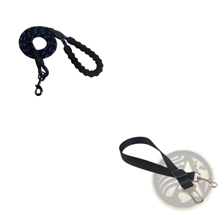 Reflective dog leash with padded foam comfort handle, dark blue webbing and swivel clips