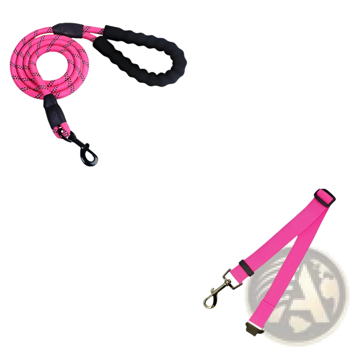 Reflective dog leash with padded foam comfort handle, pink webbing and metal clips