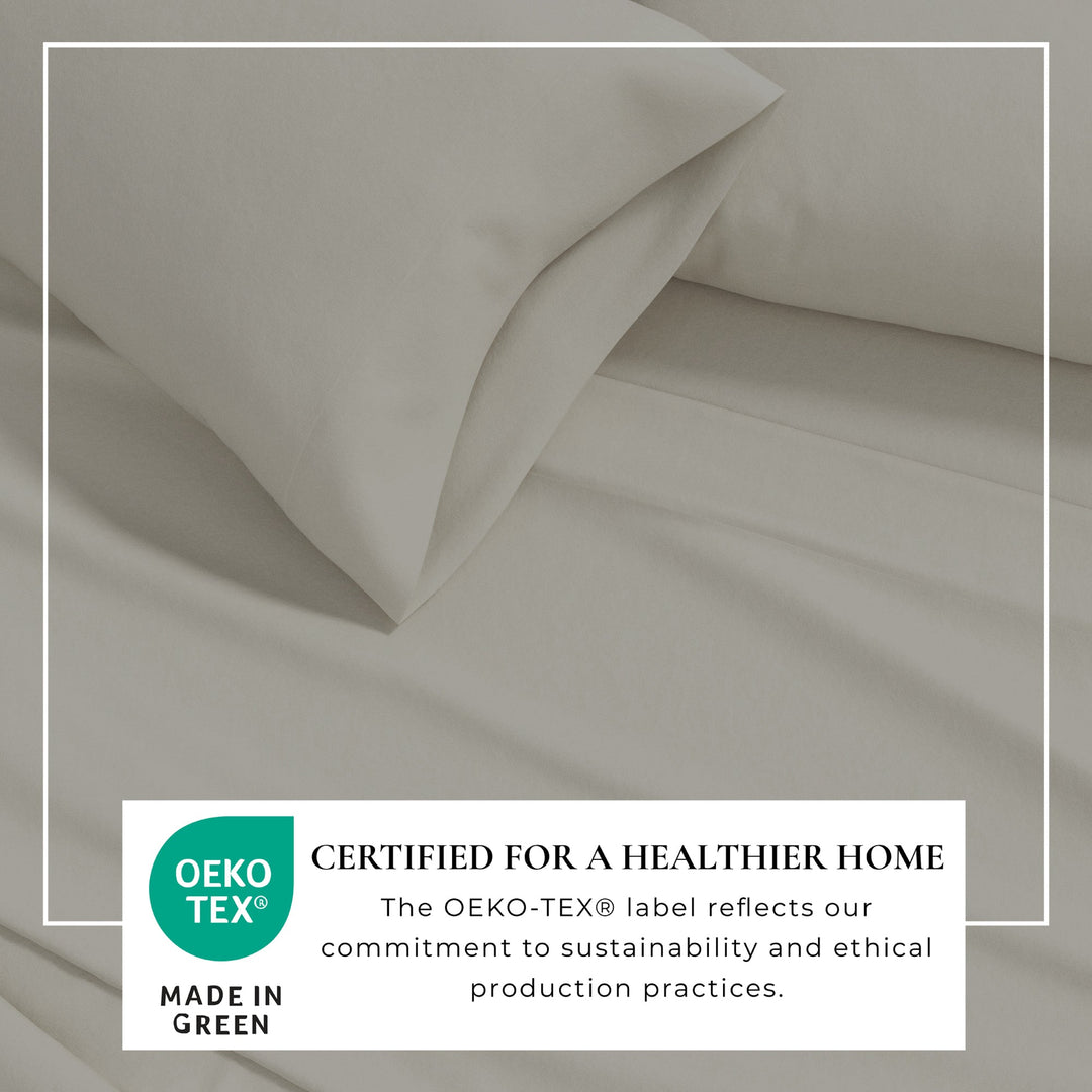 Cotton flannel sheet eco certification label with greener production mark