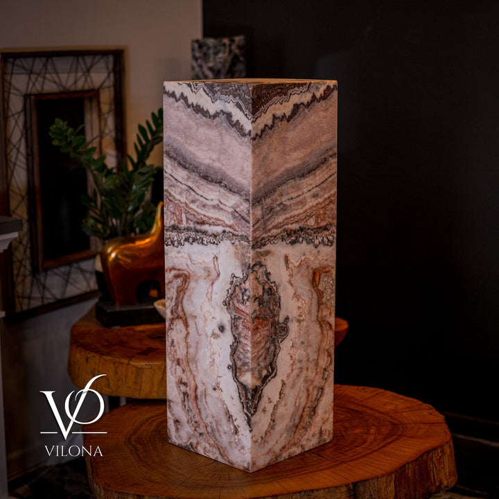 Small square floor lamp with multi-color agate-pattern shade, front view