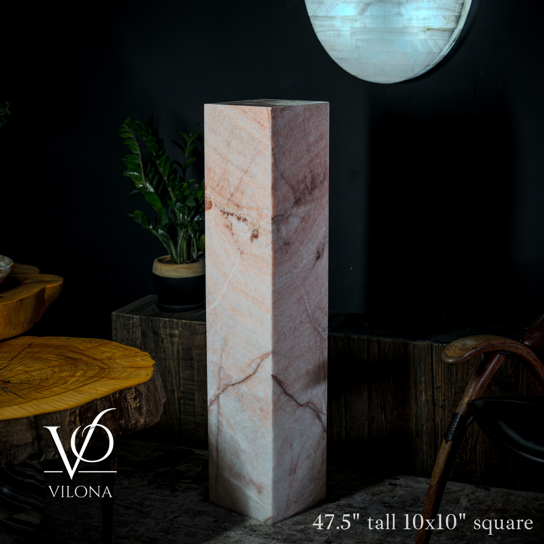 Square marble-pattern floor lamp, pale base with red veined side panel