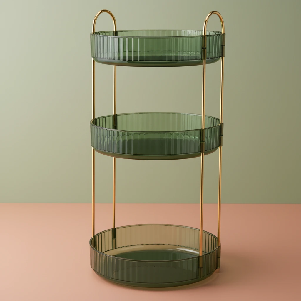 Rotating Makeup Organizer 3 Tier Green and Gold