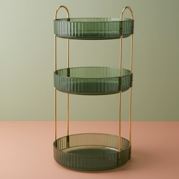 Rotating Makeup Organizer 3 Tier Green and Gold