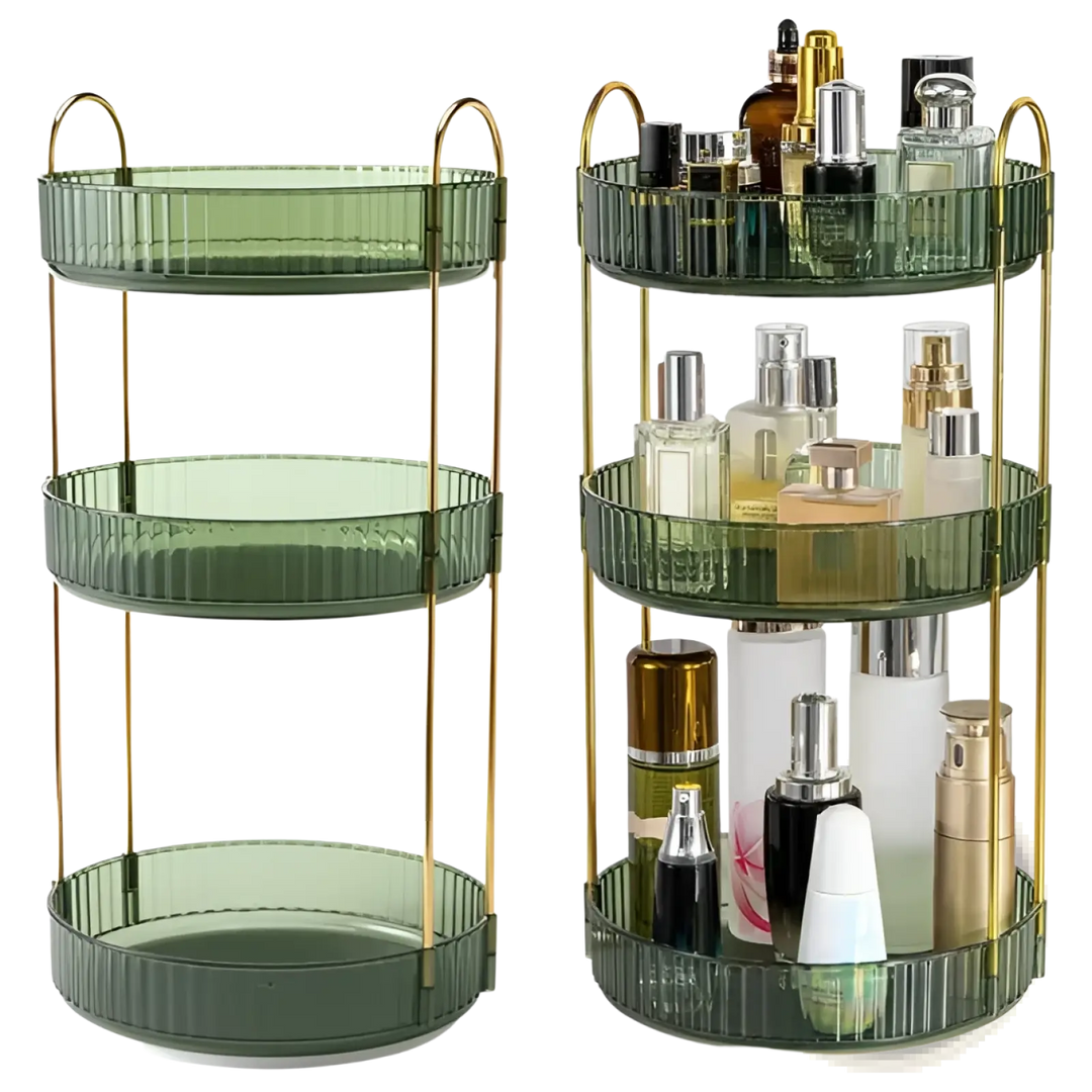 Rotating Makeup Organizer 3 Tier Green and Gold