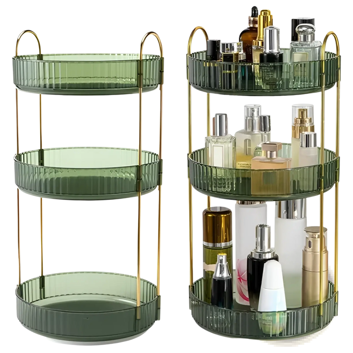 Rotating Makeup Organizer 3 Tier Green and Gold