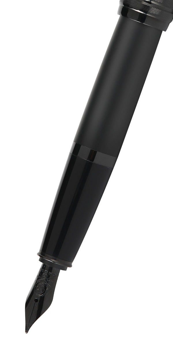 Matte black lacquer fountain pen nib close-up