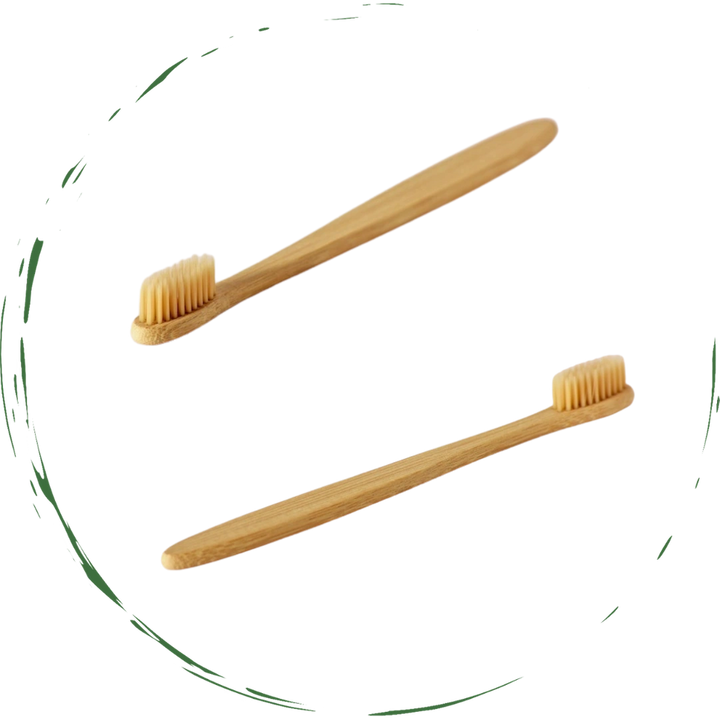 Toothbrush set: two bamboo handles with soft bristles, shown together