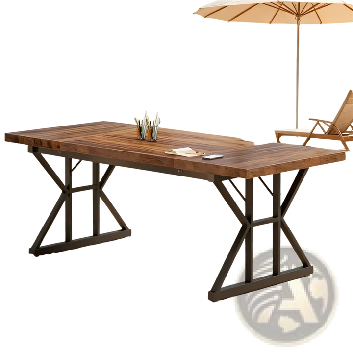 Rustic Wooden Office Desk with Black Metal x Legs