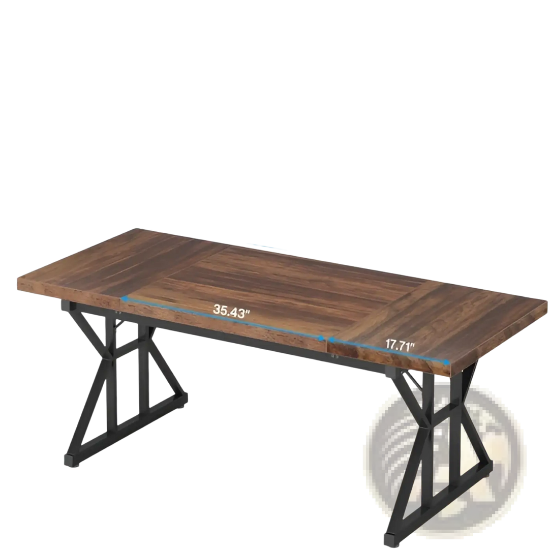 Rustic Wooden Office Desk with Black Metal x Legs