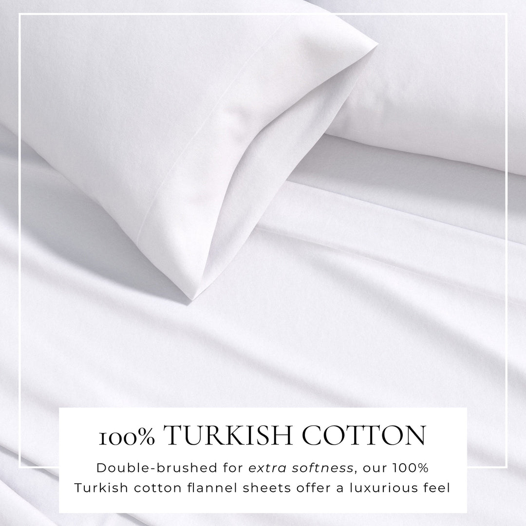 Winter white cotton flannel sheet close-up with soft folded fabric