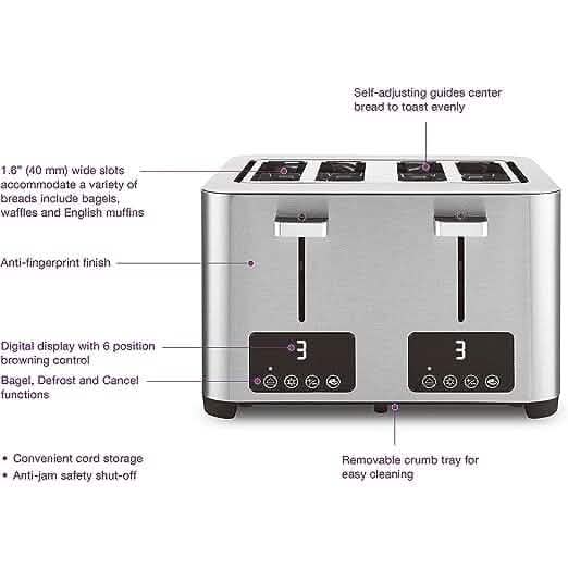 Salton Stainless Steel Digital 4 Slice Toaster
