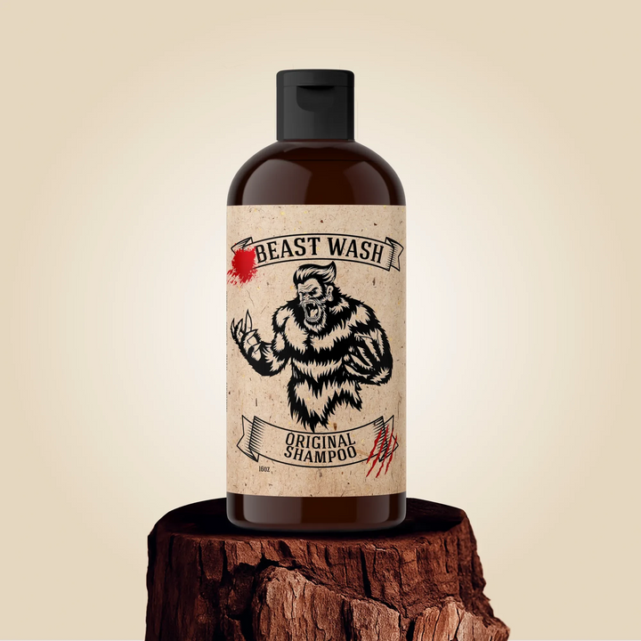 Original shampoo bottle with black cap and bear label reading Original Shampoo