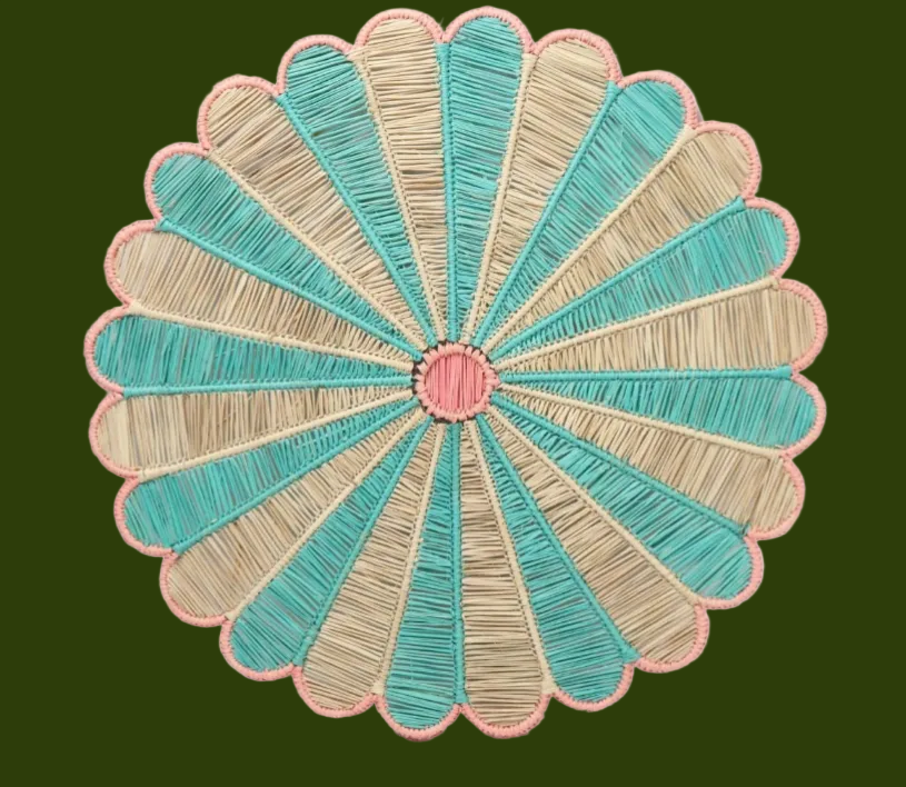 Aqua Blossom Handwoven Iraca Placemat