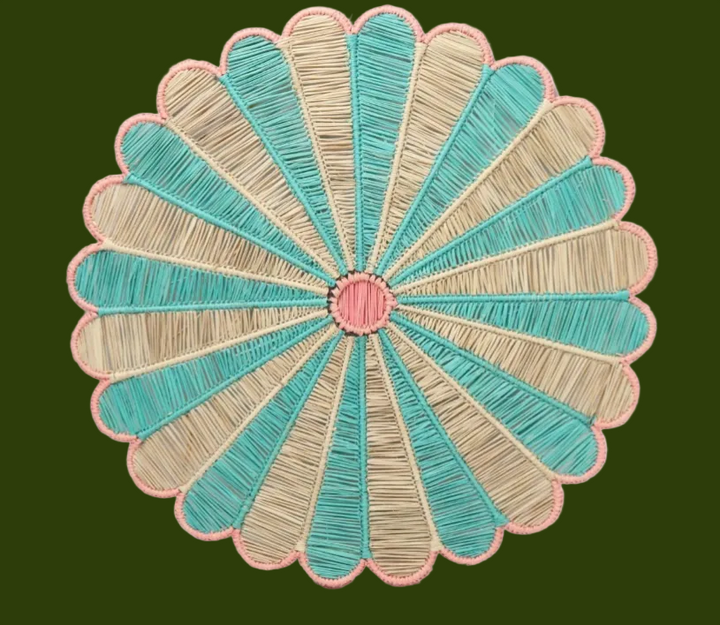 Aqua Blossom Handwoven Iraca Placemat