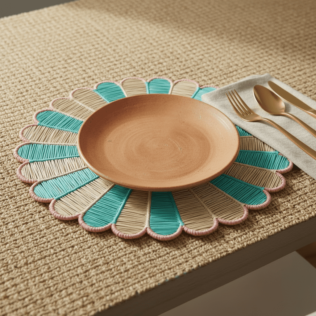 Aqua Blossom Handwoven Iraca Placemat — Placemats, [material], MacondoForever