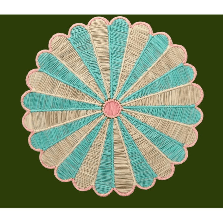 Aqua Blossom Handwoven Iraca Placemat — Placemats, [material], MacondoForever