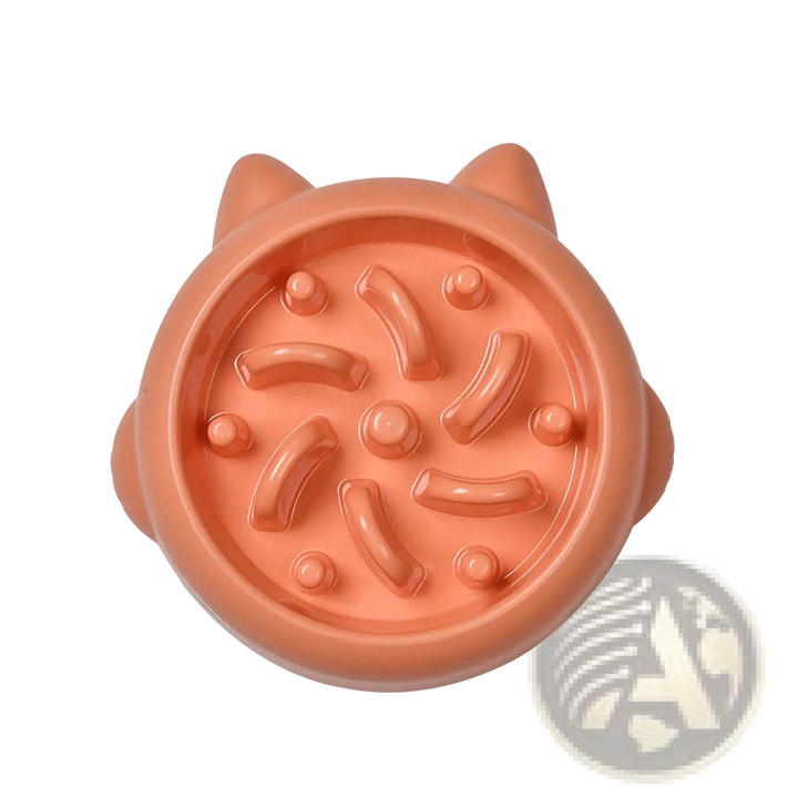 Orange slow feeder silicone dog bowl with raised anti-gulp channels