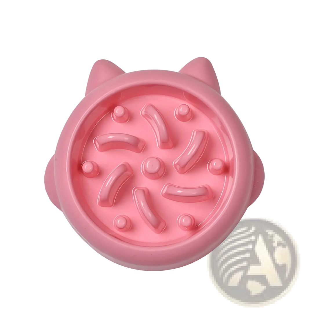 Pink slow feeder silicone dog bowl with raised anti-gulp channels