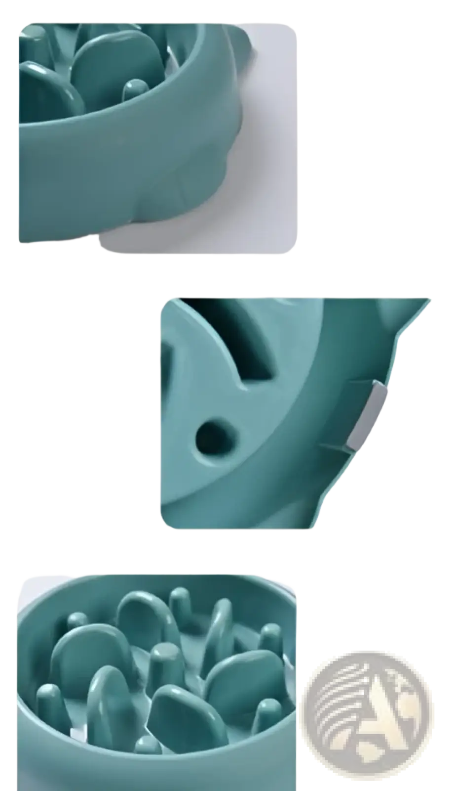 Teal silicone slow feeder dog bowl showing raised inner anti-gulp details