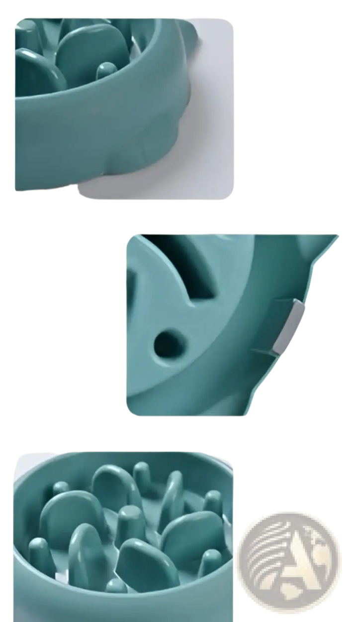 Teal silicone slow feeder dog bowl showing raised inner anti-gulp details