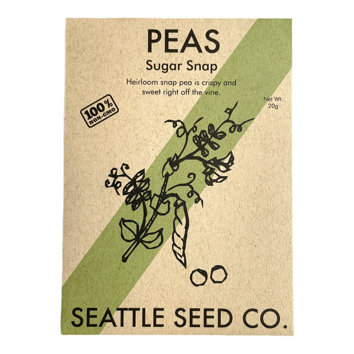 Seed packet for Sugar Snap peas, Seattle Seed Co., 20 g