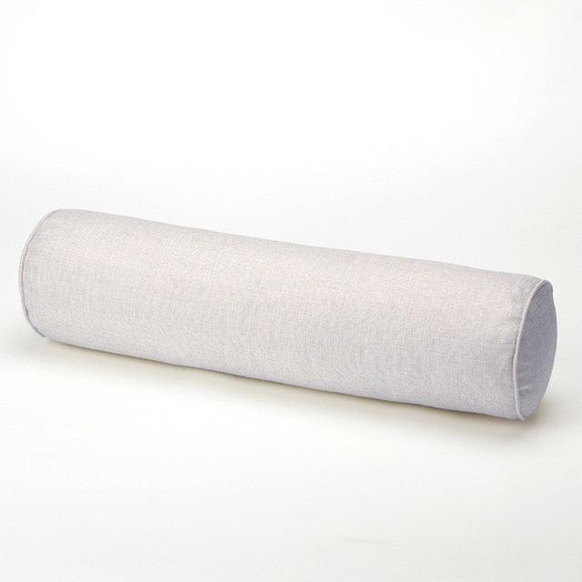 Solid Long Round Maternity Pillow Cotton linen Neck Headrest Body pillow Bed Chair Car Seat Backrest Sleeping Pillow Round Cervical Roll Cylinder Bolster Pillow with Removable Washable Cover, Ergonomically Designed  for Head Neck Spine
