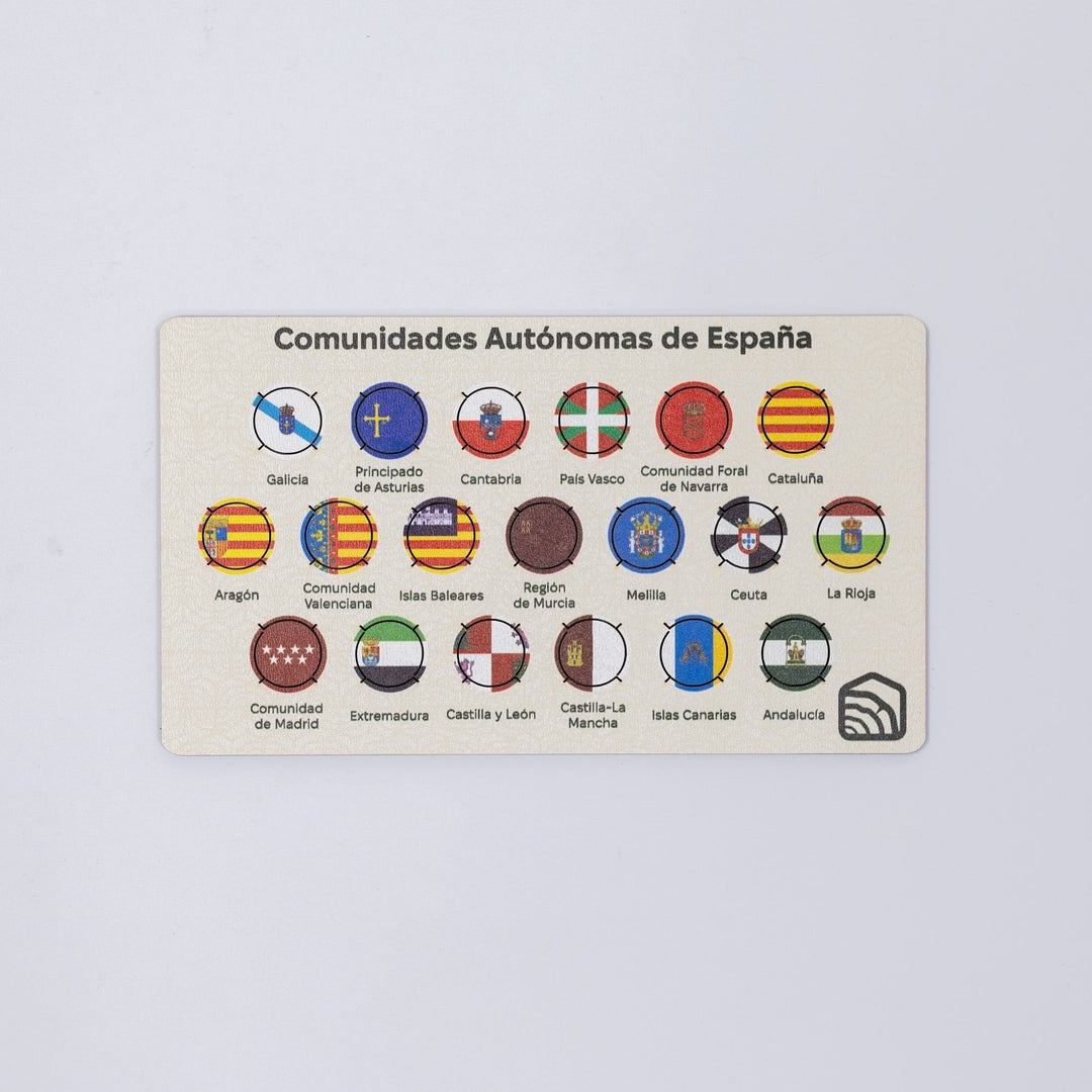 Spain regions flag pin display card with circular flag icons