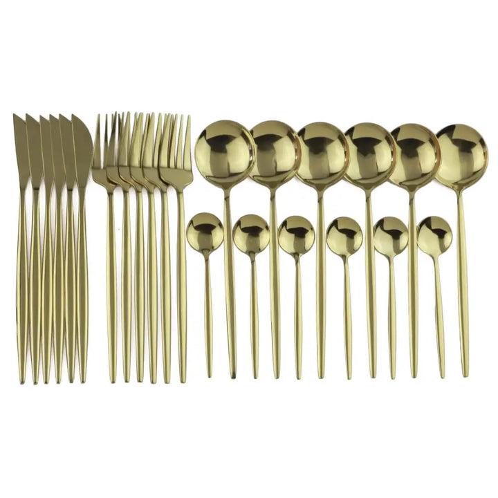 Modern Gold Polished Stainless Steel Flatware Set