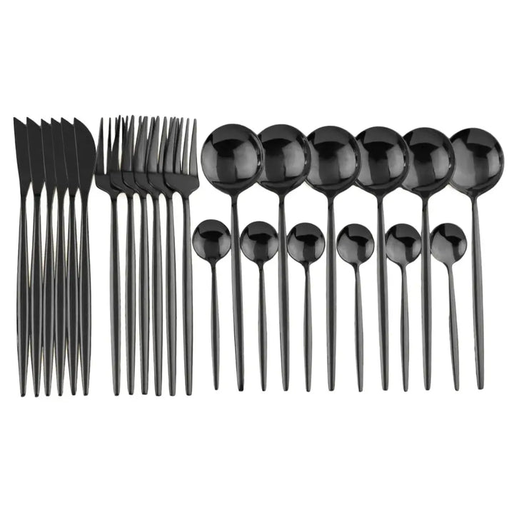 Modern Gold Polished Stainless Steel Flatware Set