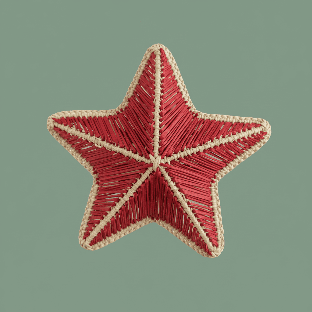 Starfish handwoven napkin ring in soft pink with natural woven border