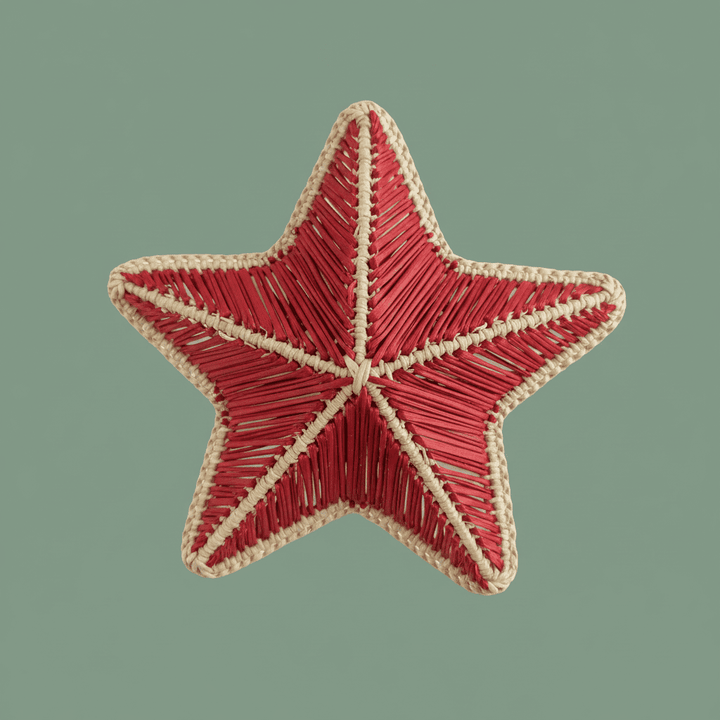 Starfish handwoven napkin ring in soft pink with natural woven border