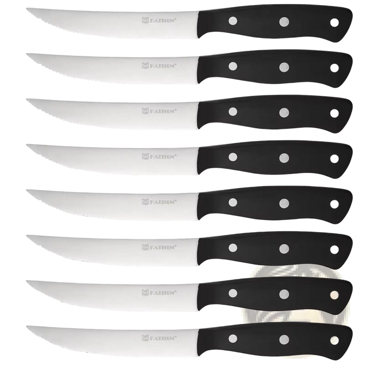 Steak Knife Set 8 Piece Carbon Steel Pom Handles