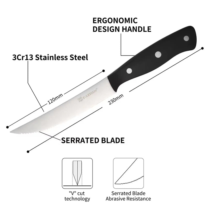 Steak Knife Set 8 Piece Carbon Steel Pom Handles