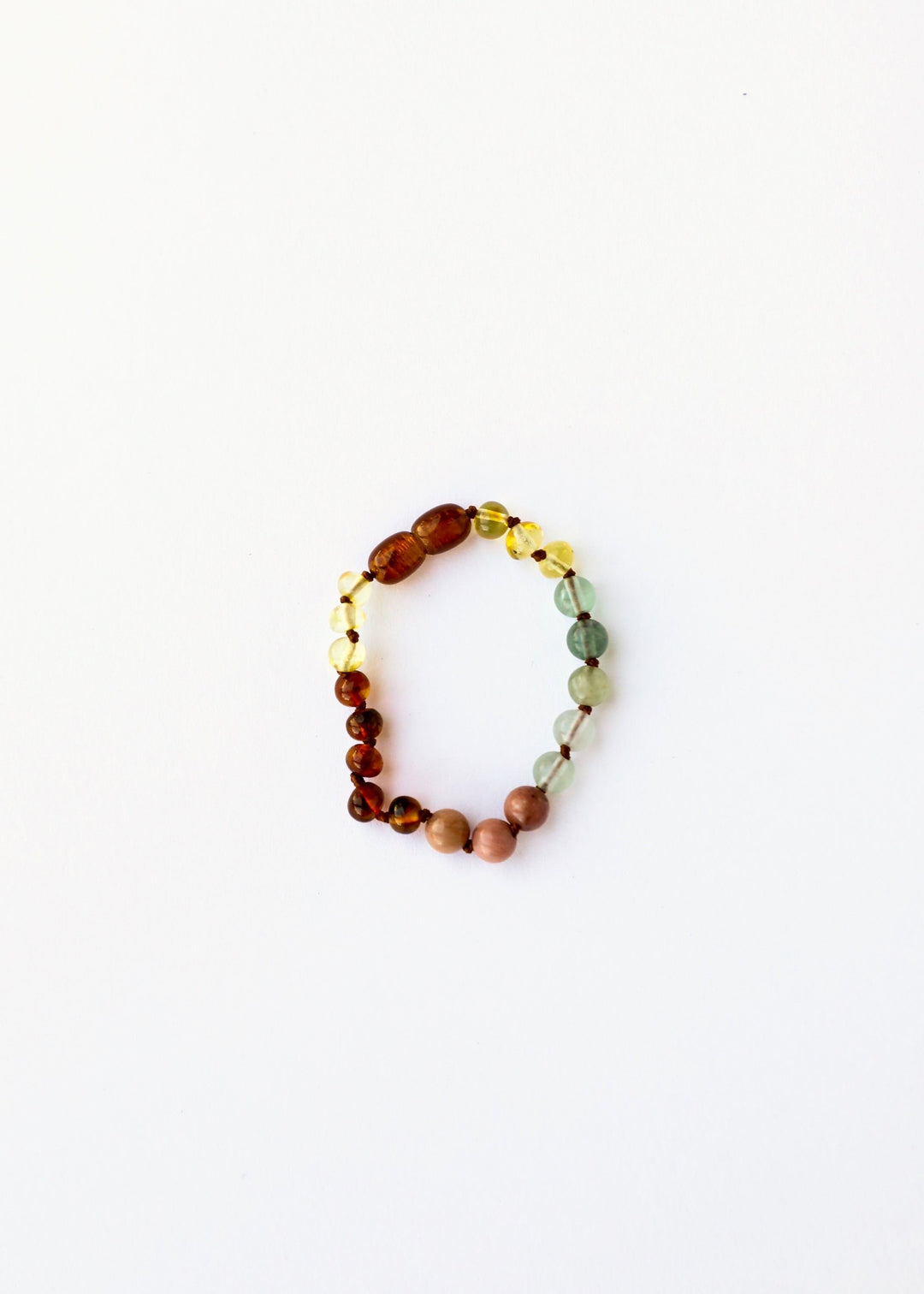 Rainbow beaded bracelet with amber-brown and multicolor gemstone-style beads