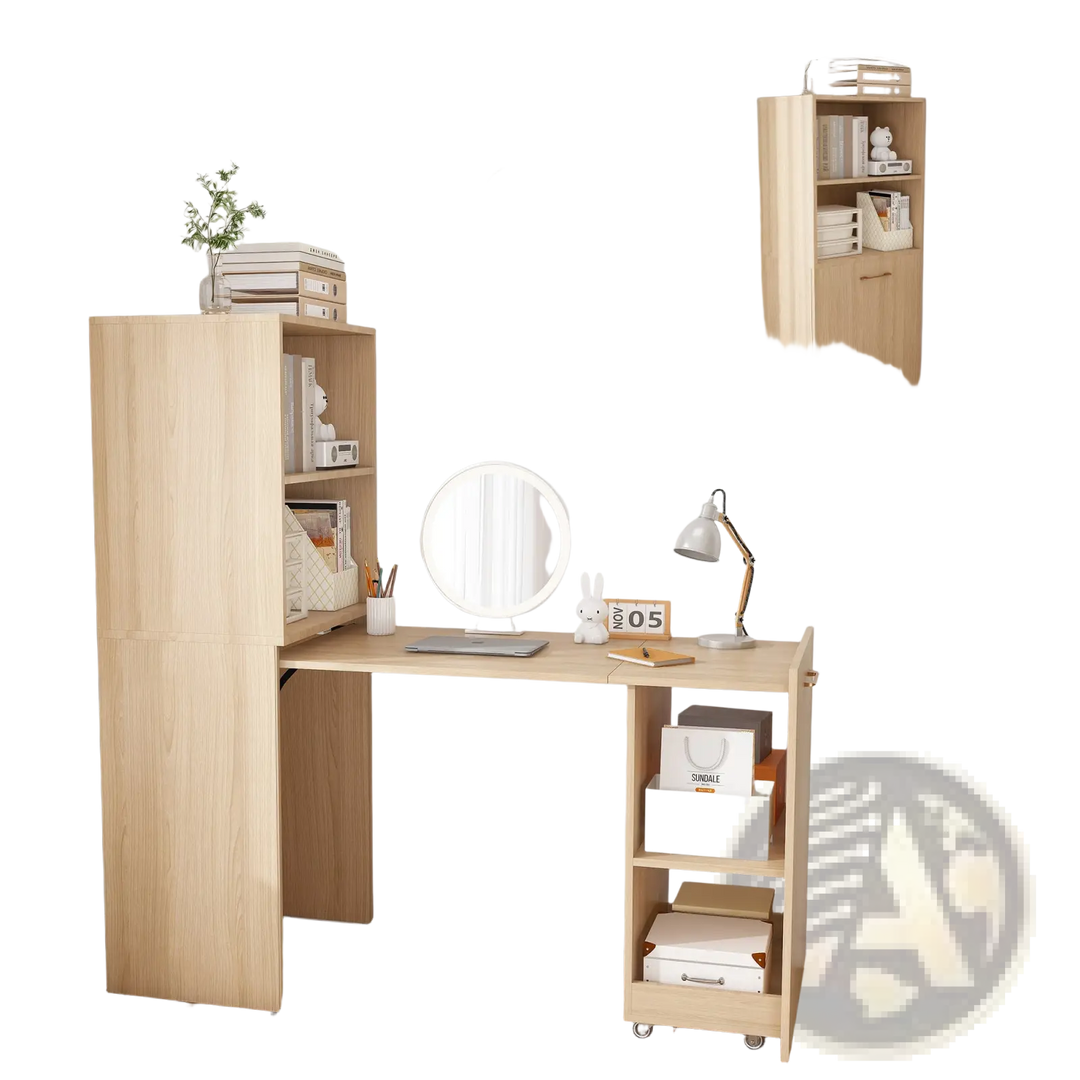 Stretchable Desk with Storage Shelves and Wheels
