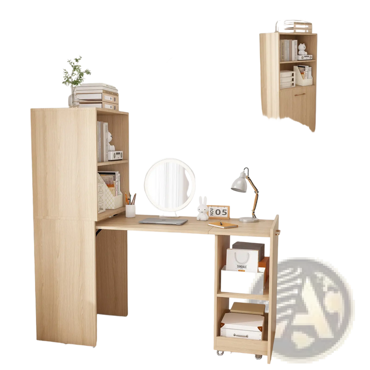 Stretchable Desk with Storage Shelves and Wheels