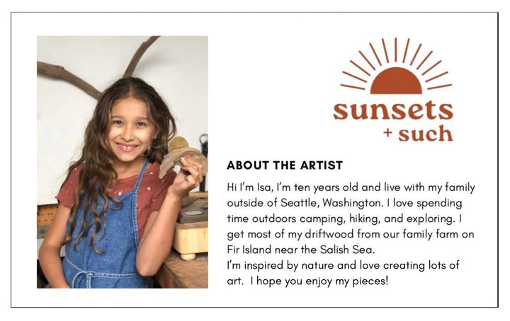 Sunsets + Such artist info card with logo and about-the-artist text layout.
