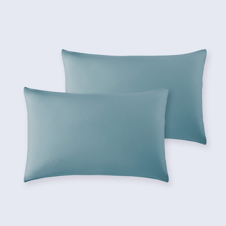 Cooling pillowcase set of two in teal-blue with smooth envelope closure