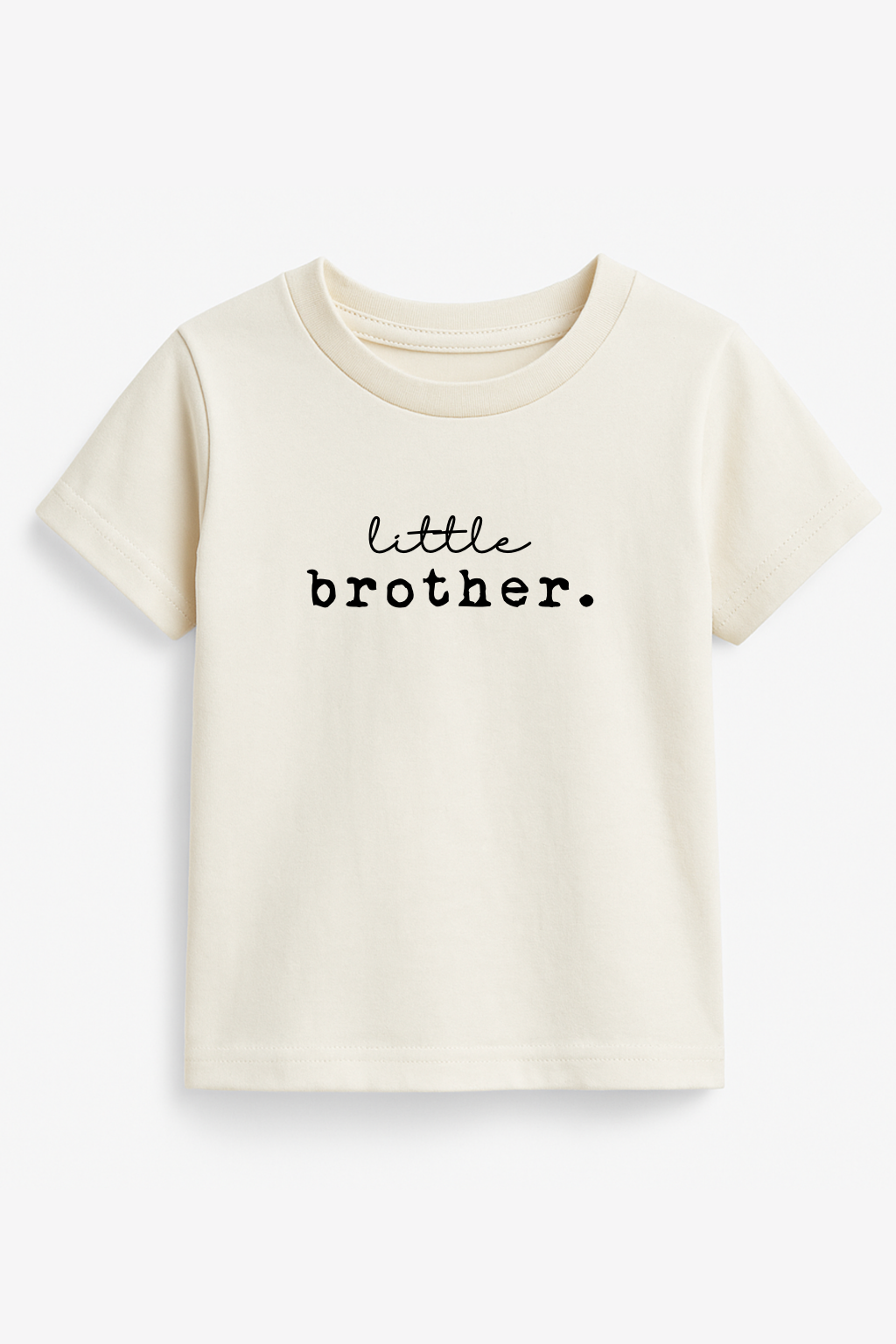 Kids organic t-shirt, cream short-sleeve crew neck with 'little brother' print