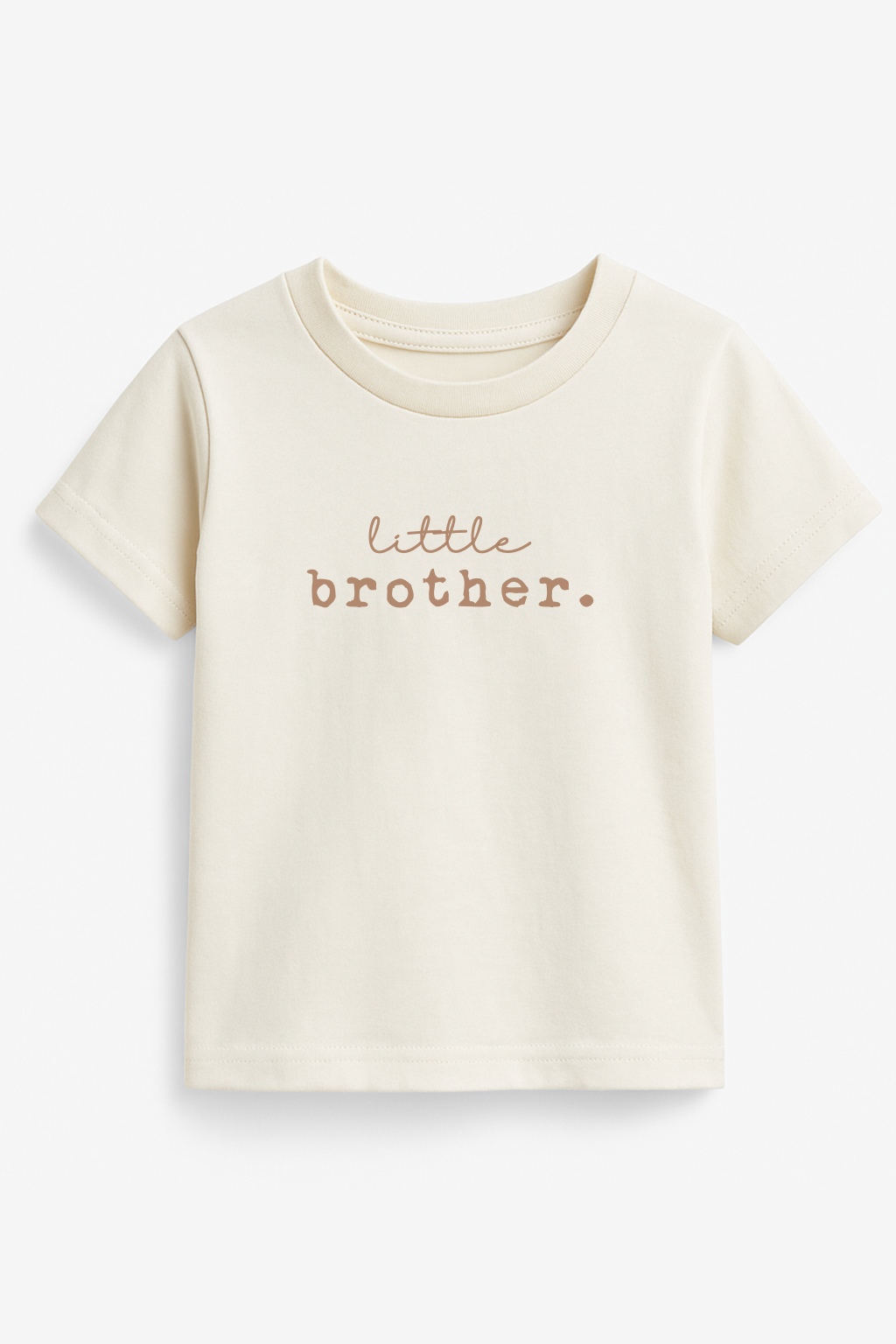 Toddler short-sleeve organic cotton T-shirt, off-white, front “Little brother” graphic