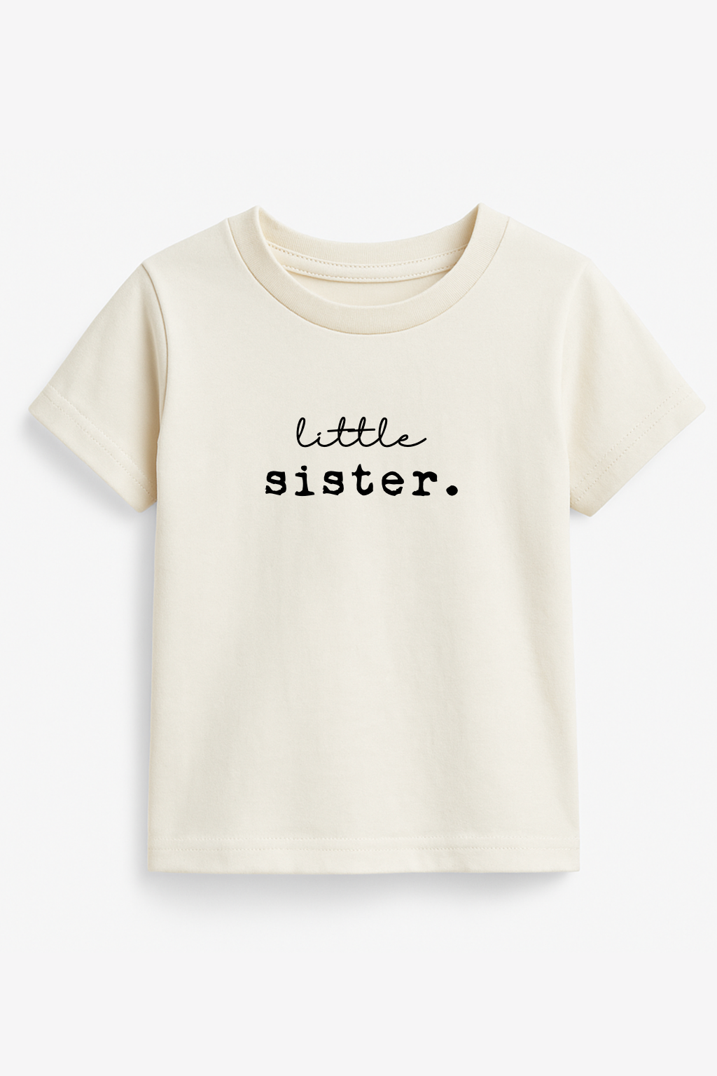 Organic kids T-shirt in off-white with 'little sister.' print, crew neck, short sleeves
