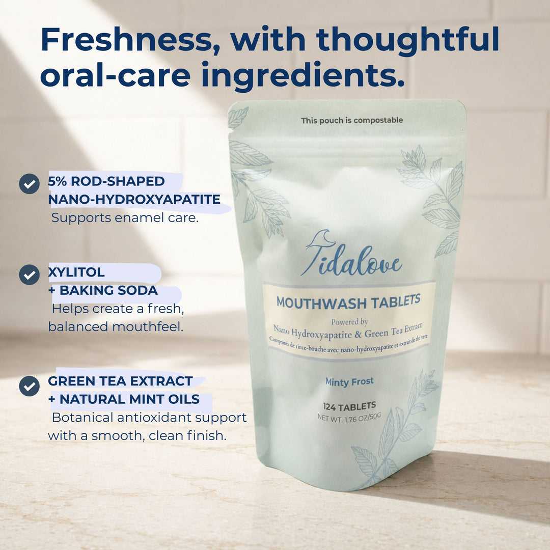 Mouthwash tablets pouch with mint frost variety and displayed tablet-count label