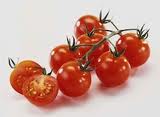 Cluster of red cherry tomatoes with stems