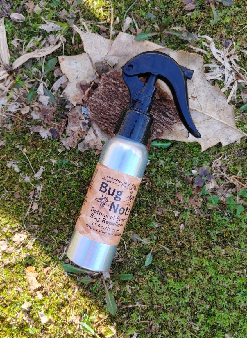 Bug Not plant-based insect repellent spray bottle with blue trigger, silver canister