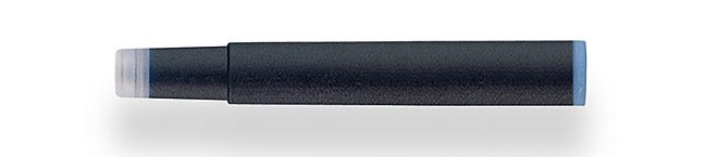 Black fountain pen ink cartridge with clear nib end and dark barrel