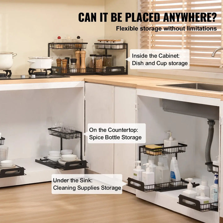Under Sink Organizer 2 Tier Wire Pull out Baskets