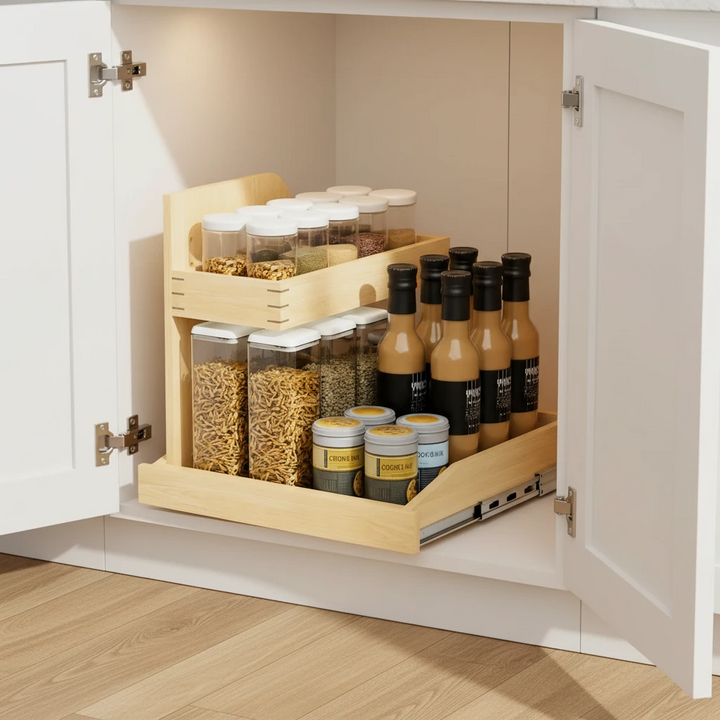Under Sink Organizer 2 Tier Wood Pull out Drawer 19.5w