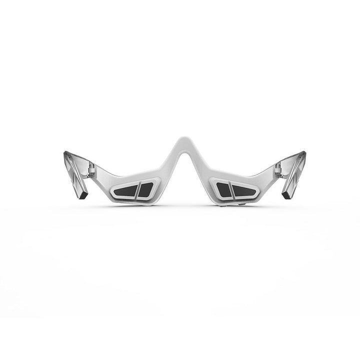 Under-eye red light massage glasses front view with two gray control windows