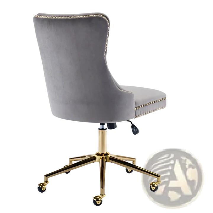 Velvet Office Chair Tufted Gray with Gold Base Swivel
