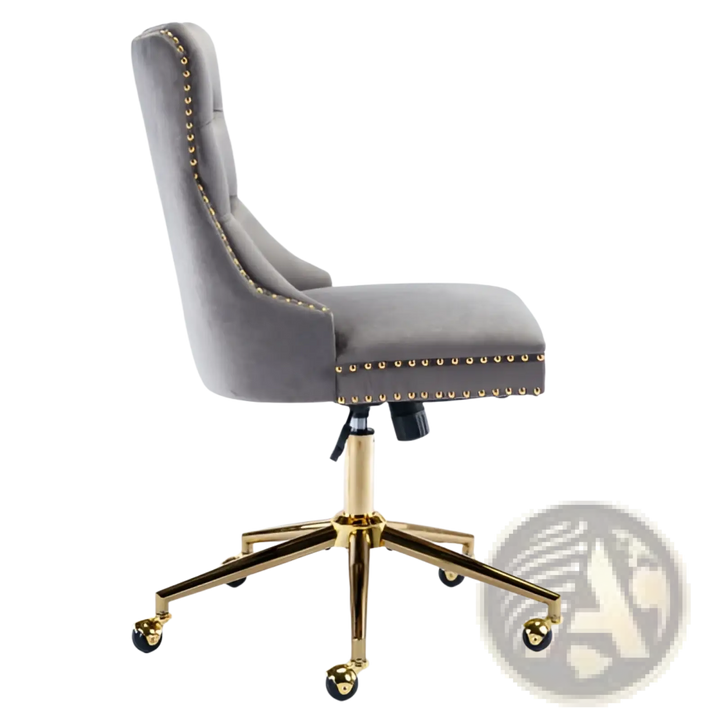 Velvet Office Chair Tufted Gray with Gold Base Swivel